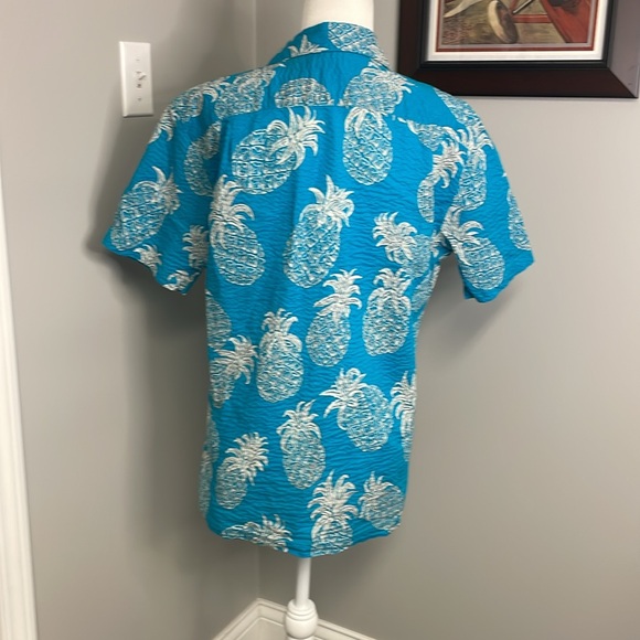 Tori Richard Mens pineapple shirt blue Hawaii Hawaiian Seersuckers Medium - Picture 4 of 7